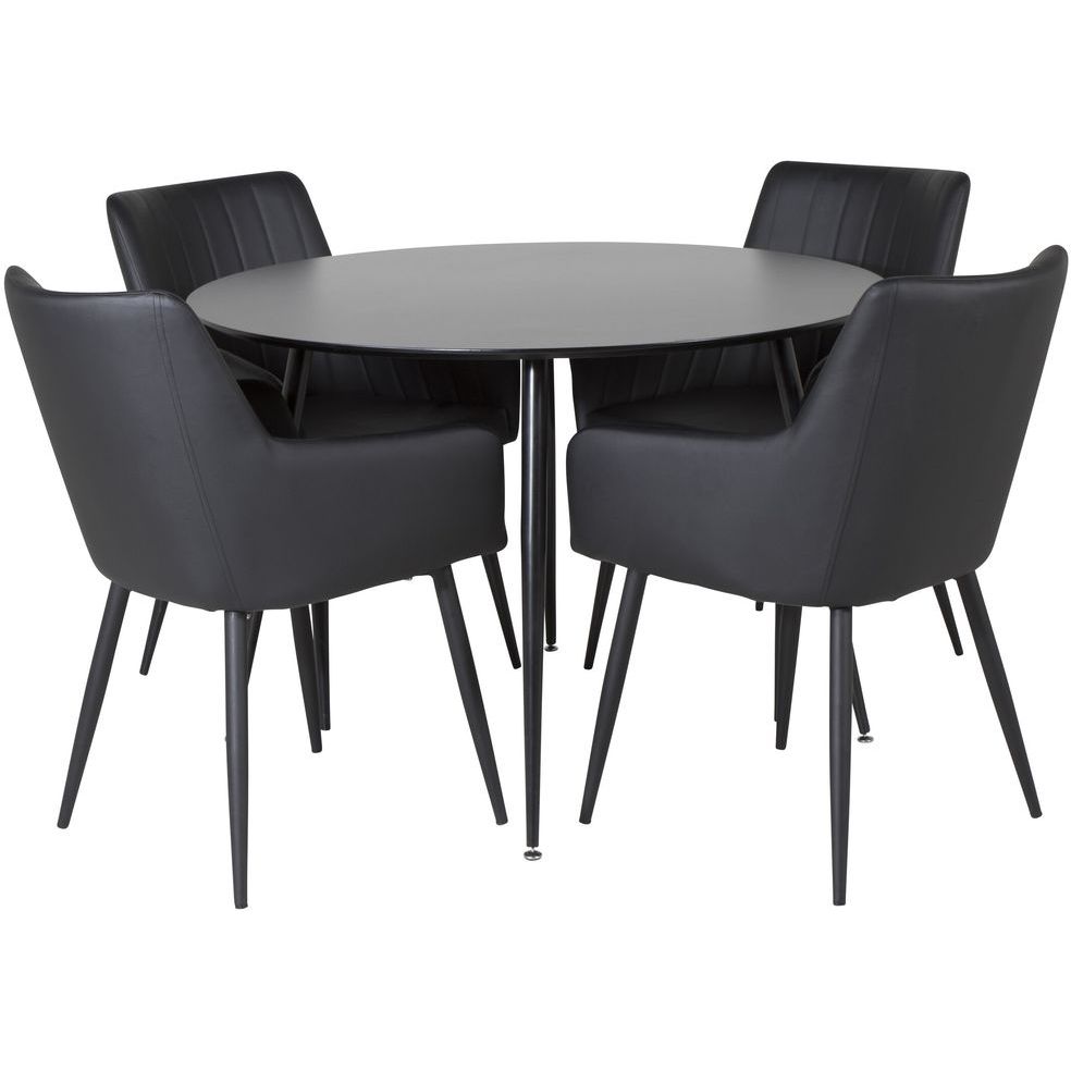 Ruokailuryhmä Venture Home, ⌀100cm musta Silar-pöytä + 4 musta-ruskeaa Comfort-tuolia