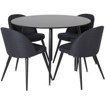 Ruokailuryhmä Venture Home, ⌀100cm musta Silar-pöytä + 4 mustaa Velvet-tuolia