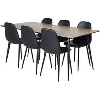 Ruokailuryhmä Venture Home, 180x90cm ruskea Silar-pöytä + 6 mustaa Polar PU -tuolia