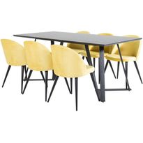 Ruokailuryhmä Venture Home, 180x90cm musta Marina-pöytä + 6 Velvet-tuolia