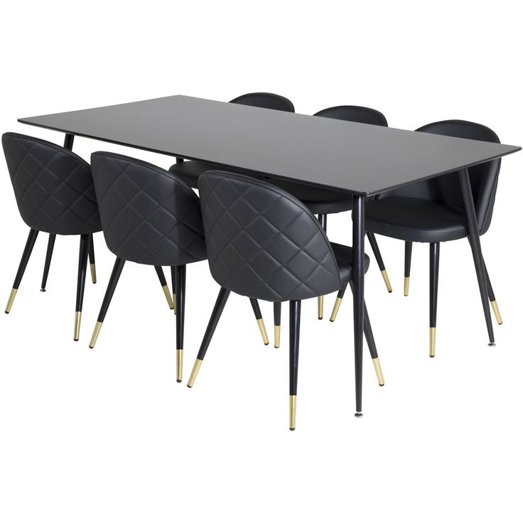 Ruokailuryhmä Venture Home, 180x90cm Silar-pöytä + 6 mustaa Velvet-tuolia, keinonahka