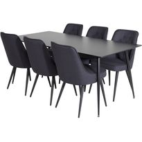 Ruokailuryhmä Venture Home, 180x90cm musta Silar-pöytä + 6 Velvet Deluxe -tuolia