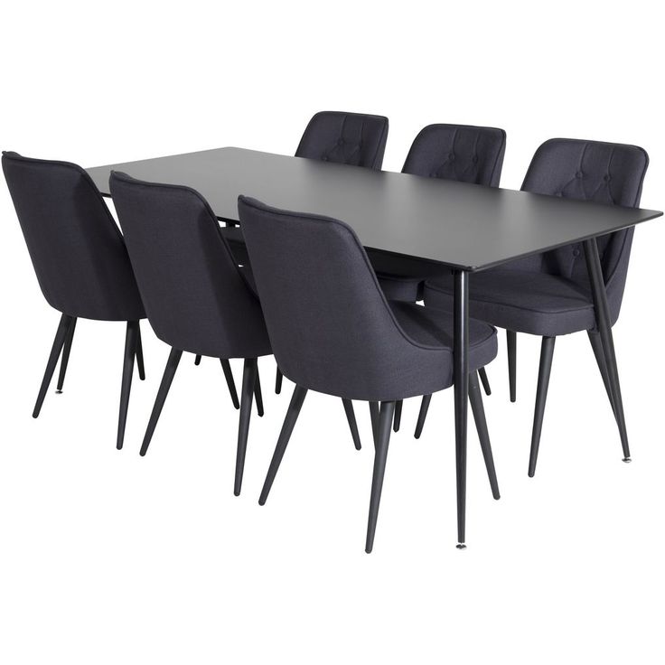 Ruokailuryhmä Venture Home, 180x90cm musta Silar-pöytä + 6 Velvet Deluxe -tuolia