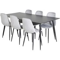 Ruokailuryhmä Venture Home, 180x90cm musta Silar-pöytä + 6 harmaata Polar Diamond -tuolia