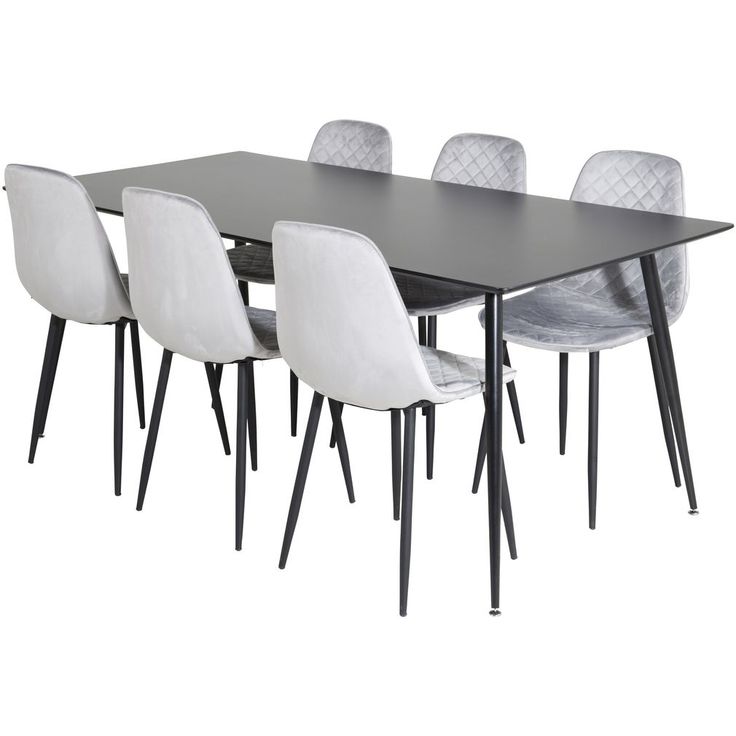 Ruokailuryhmä Venture Home, 180x90cm musta Silar-pöytä + 6 harmaata Polar Diamond -tuolia