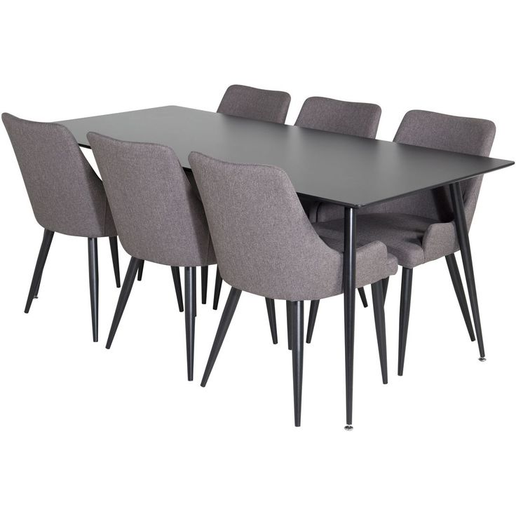Ruokailuryhmä Venture Home, 180x90cm musta Silar-pöytä + 6 harmaata Plaza-tuolia, sametti