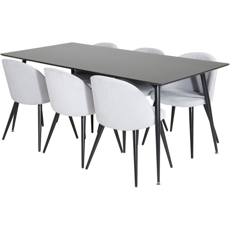 Ruokailuryhmä Venture Home, 180x90cm musta Silar-pöytä + 6 harmaata Velvet-tuolia, vakosametti