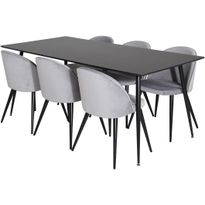 Ruokailuryhmä Venture Home, 180x90cm Silar-pöytä + 6 Velvet-tuolia