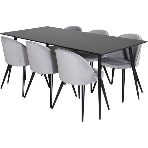 Ruokailuryhmä Venture Home, 180x90cm Silar-pöytä + 6 Velvet-tuolia