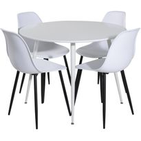 Ruokailuryhmä Venture Home, ⌀100cm valkoinen Plaza-pöytä + 4 valkoista Polar Plastic -tuolia