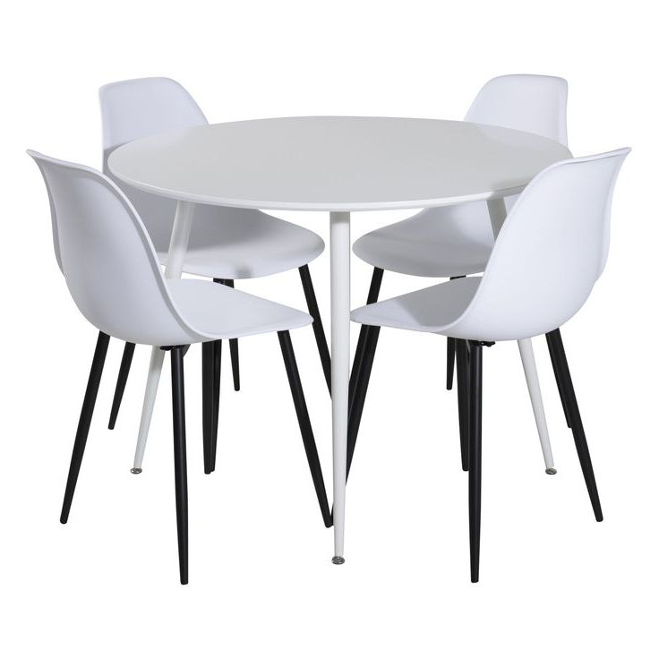 Ruokailuryhmä Venture Home, ⌀100cm valkoinen Plaza-pöytä + 4 valkoista Polar Plastic -tuolia