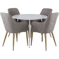Ruokailuryhmä Venture Home, ⌀100cm valkoinen Plaza-pöytä + 4 vaaleanharmaata Comfort-tuolia