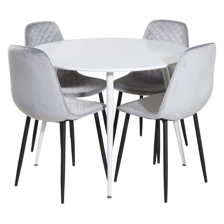 Ruokailuryhmä Venture Home, ⌀100cm valkoinen Plaza-pöytä + 4 harmaata Polar Diamond -tuolia