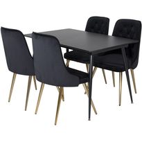Ruokailuryhmä Venture Home, jatkettava Silar-ruokapöytä + 4 Velvet Deluxe-tuolia, messinki