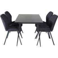 Jatkettava ruokailuryhmä Venture Home, 120/160x80cm Silar-pöytä + 4 mustaa Gemma-tuolia