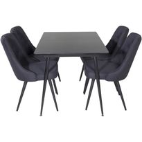 Jatkettava ruokailuryhmä Venture Home, 120/160x80cm Silar-pöytä + 4 mustaa Velvet Deluxe-tuolia