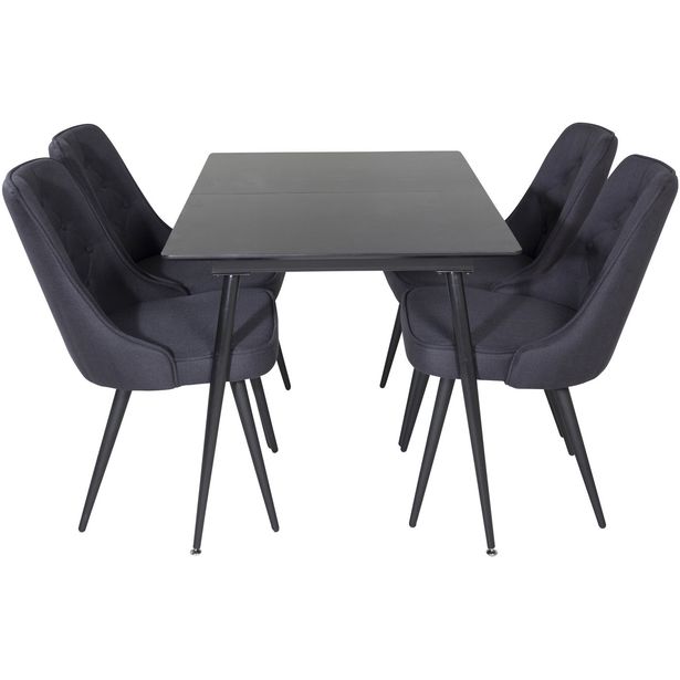 Jatkettava ruokailuryhmä Venture Home, 120/160x80cm Silar-pöytä + 4 mustaa Velvet Deluxe-tuolia