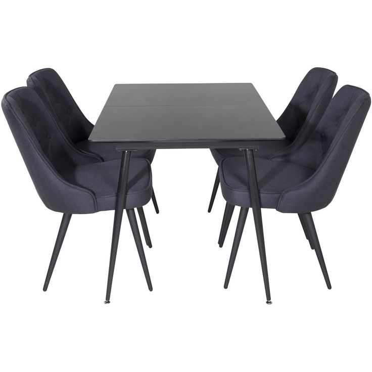 Jatkettava ruokailuryhmä Venture Home, 120/160x80cm Silar-pöytä + 4 mustaa Velvet Deluxe-tuolia