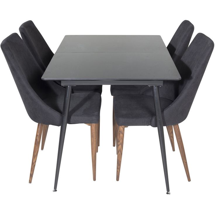 Jatkettava ruokailuryhmä Venture Home, 120/160x80cm Silar-pöytä + 4 mustaa Leone-tuolia