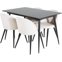 Ruokailuryhmä Venture Home, jatkettava Silar-ruokapöytä + 4 Velvet-tuolia