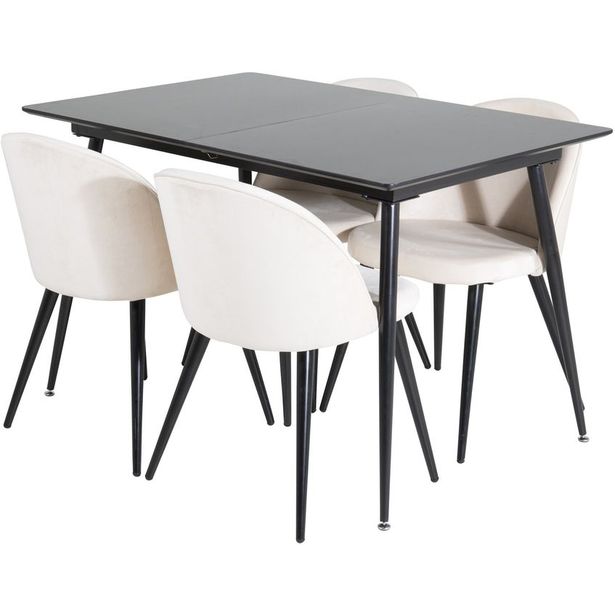 Ruokailuryhmä Venture Home, jatkettava Silar-ruokapöytä + 4 Velvet-tuolia