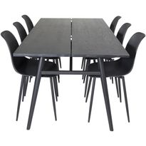 Ruokailuryhmä Venture Home, Sleek-ruokapöytä + 6 mustaa Polar Plastic-tuolia