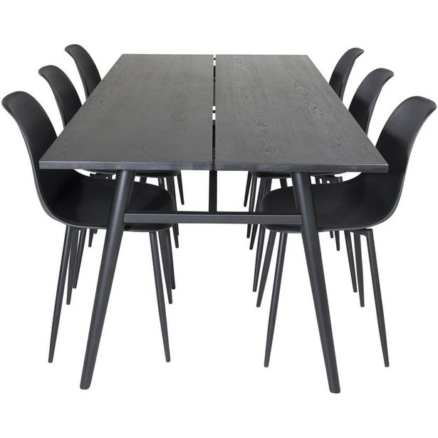 Ruokailuryhmä Venture Home, Sleek-ruokapöytä + 6 mustaa Polar Plastic-tuolia