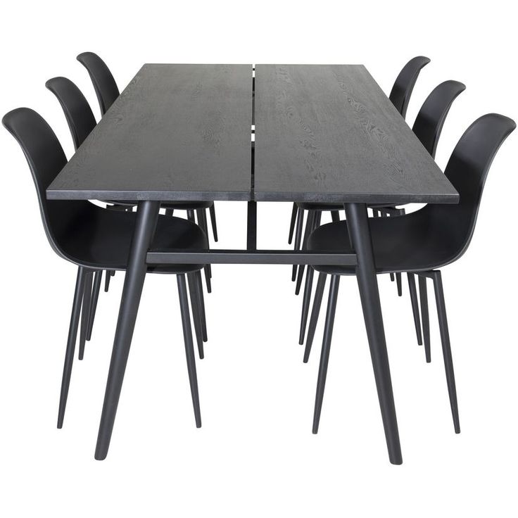 Ruokailuryhmä Venture Home, Sleek-ruokapöytä + 6 mustaa Polar Plastic-tuolia