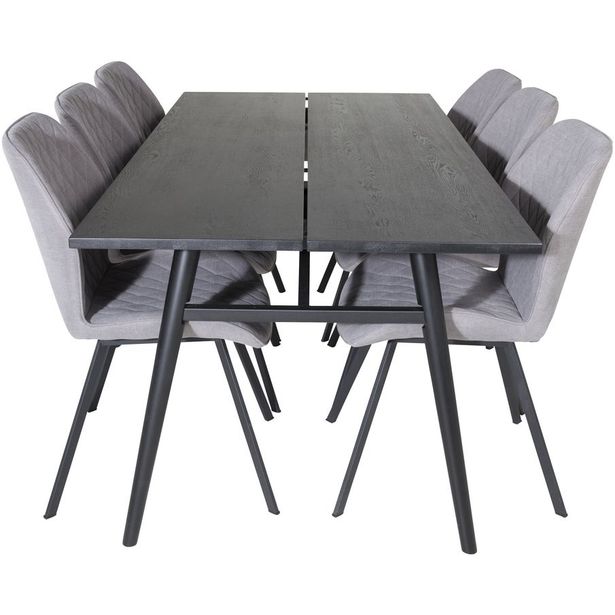 Ruokailuryhmä Venture Home, Sleek-ruokapöytä + 6 harmaata Gemma-tuolia