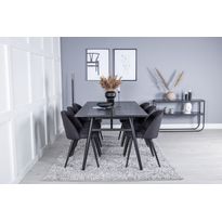 Ruokailuryhmä Venture Home, Sleek-ruokapöytä + 6 mustaa Velvet-tuolia
