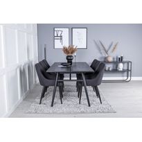 Ruokailuryhmä Venture Home, Sleek-ruokapöytä + 6 mustaa Plaza-tuolia