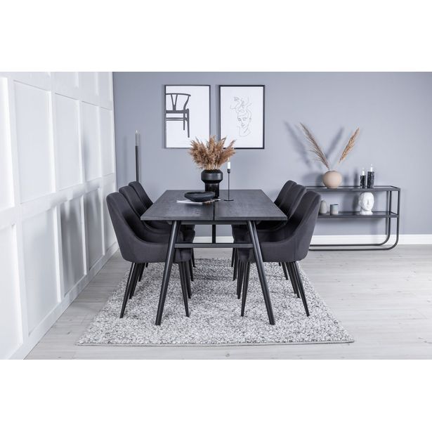 Ruokailuryhmä Venture Home, Sleek-ruokapöytä + 6 mustaa Plaza-tuolia