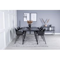 Ruokailuryhmä Venture Home, 190x95cm Sleek-ruokapöytä + 6 mustaa Comfort Plastic -tuolia