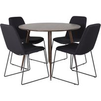 Pyöreä ruokailuryhmä Venture Home, Ø100cm Plaza-pöytä + 4 mustaa Muce-tuolia