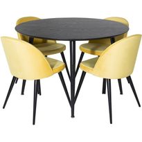 Ruokailuryhmä Venture Home, ⌀115cm musta Dipp-pöytä + 4 Velvet-tuolia, sametti
