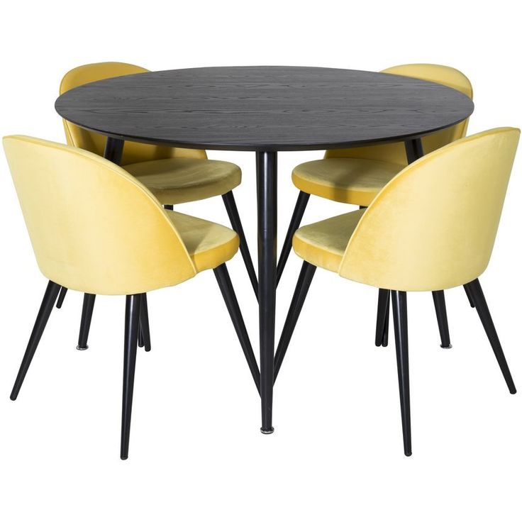 Ruokailuryhmä Venture Home, ⌀115cm musta Dipp-pöytä + 4 Velvet-tuolia, sametti