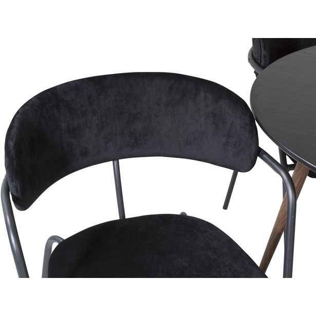 Ruokailuryhmä Venture Home, ⌀100cm musta/ruskea Plaza-pöytä + 4 mustaa Arrow-tuolia