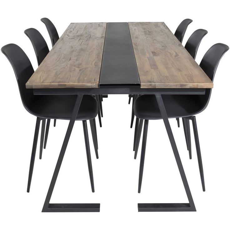 Ruokailuryhmä Venture Home, 200x90cm Jakarta-pöytä + 6 mustaa Polar Plastic -tuolia