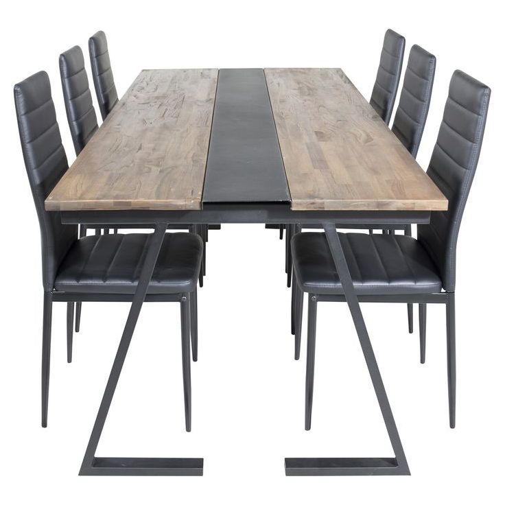 Ruokailuryhmä Venture Home, 200x90cm Jakarta-pöytä + 6 mustaa Slim High -tuolia, keinonahka