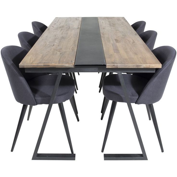 Ruokailuryhmä Venture Home, 200x90cm Jakarta-pöytä + 6 mustaa Velvet-tuolia