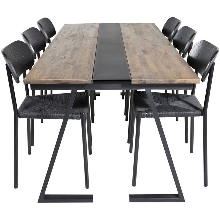 Ruokailuryhmä Venture Home, 200x90cm Jakarta-pöytä + 6 mustaa Polly-tuolia