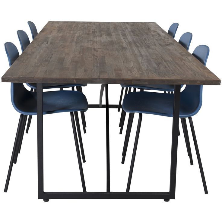 Ruokailuryhmä Venture Home, 250x100cm ruskea Padang-pöytä + 6 sinistä Arctic-tuolia