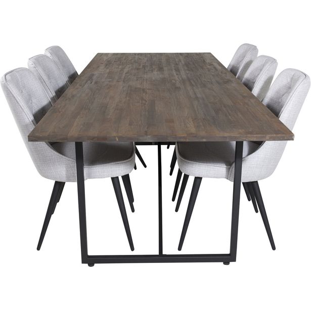 Ruokailuryhmä Venture Home, 250x100cm ruskea Padang-pöytä + 6 Velvet Deluxe -tuolia