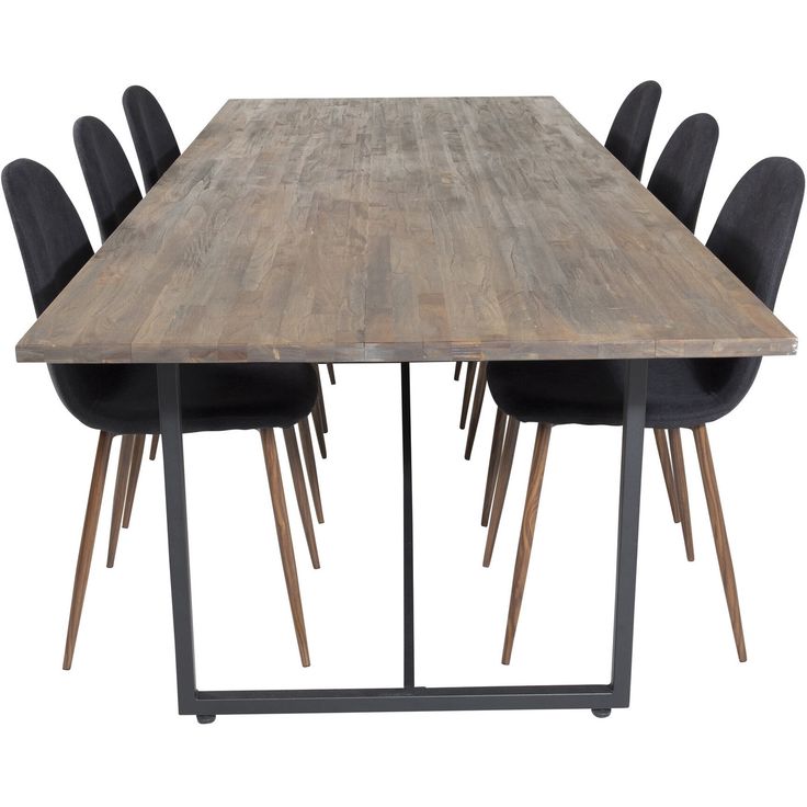 Ruokailuryhmä Venture Home, 250x100cm ruskea Padang-pöytä + 6 mustaa Polar-tuolia