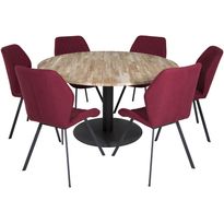 Ruokailuryhmä Venture Home, ⌀140cm ruskea Cirebon-pöytä + 6 punaista Gemma-tuolia