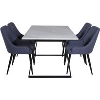 Ruokailuryhmä Venture Home, 140x90cm valkoinen Estelle-pöytä + 4 sinistä Plaza-tuolia