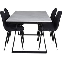 Ruokailuryhmä Venture Home, 140x90cm valkoinen Estelle-pöytä + 4 mustaa Polar-tuolia
