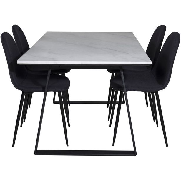 Ruokailuryhmä Venture Home, 140x90cm valkoinen Estelle-pöytä + 4 mustaa Polar-tuolia
