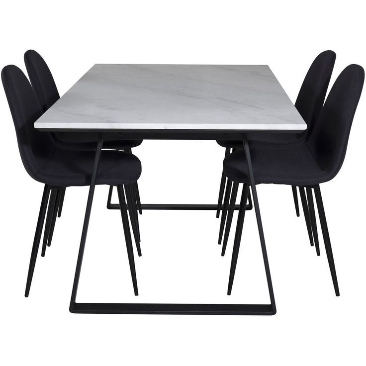 Ruokailuryhmä Venture Home, 140x90cm valkoinen Estelle-pöytä + 4 mustaa Polar-tuolia
