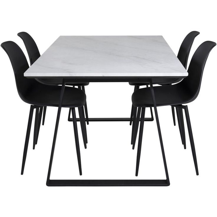 Ruokailuryhmä Venture Home, 140x90cm valkoinen Estelle-pöytä + 4 mustaa Polar Plastic -tuolia